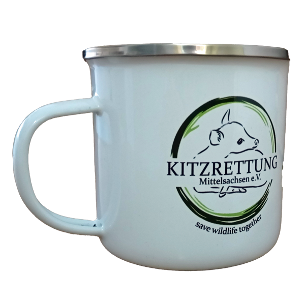 Tasse Pott mit Kitzrettungslogo und Henkel links